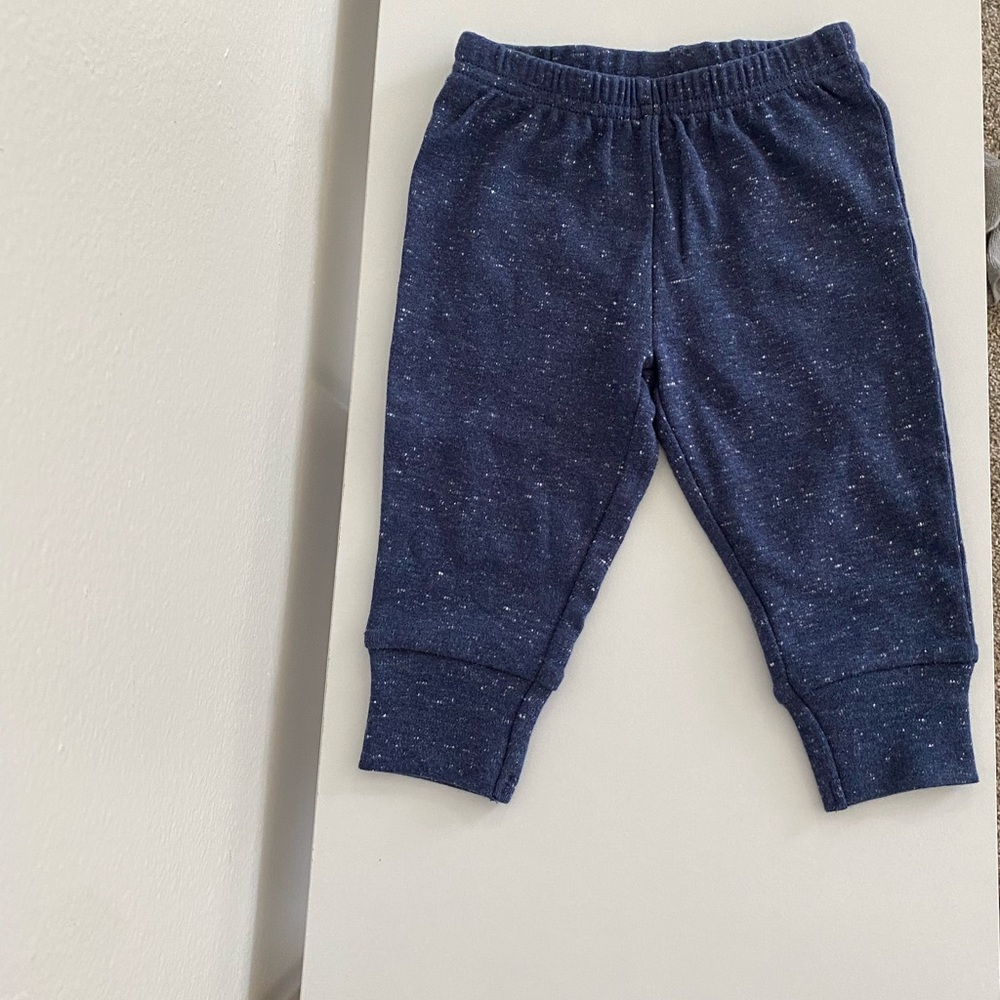 3-6 month grey & navy blue joggers — never worn.